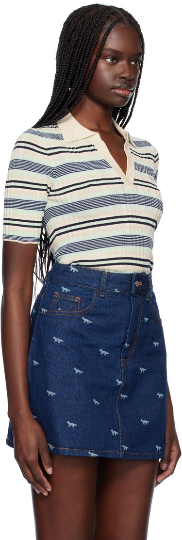 Polo skjorte MAISON KITSUNÉ Maison Kitsuné Fine Rib Striped Polo Flerfarvet | OW00203KT1122, 1