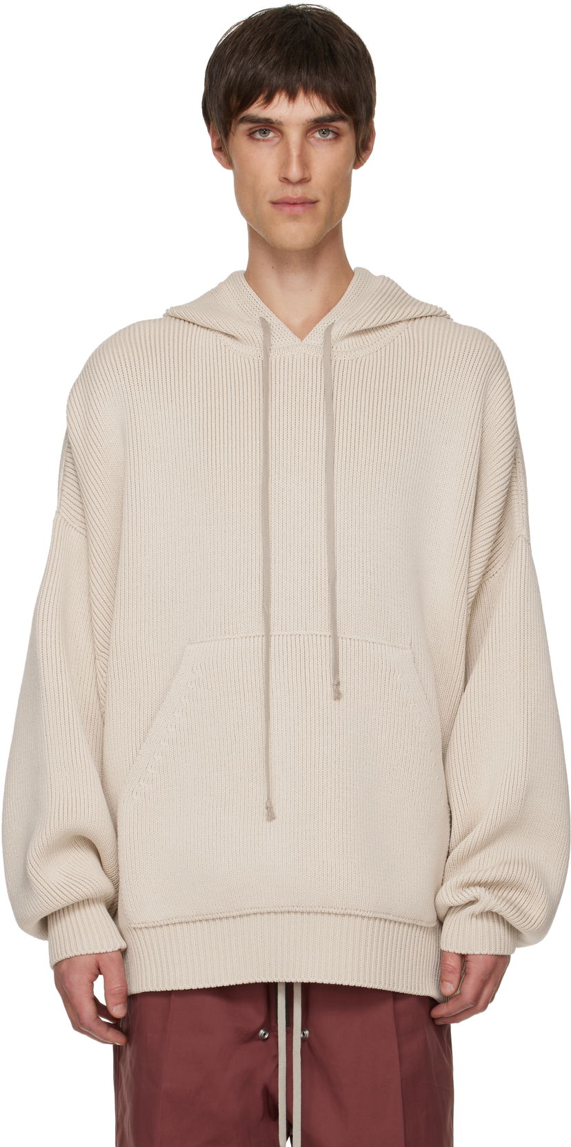 Sweatshirt Rick Owens Ribbed Knit Oversized Concordians Hun Hoodie Beige | RR02E1698 KWVH