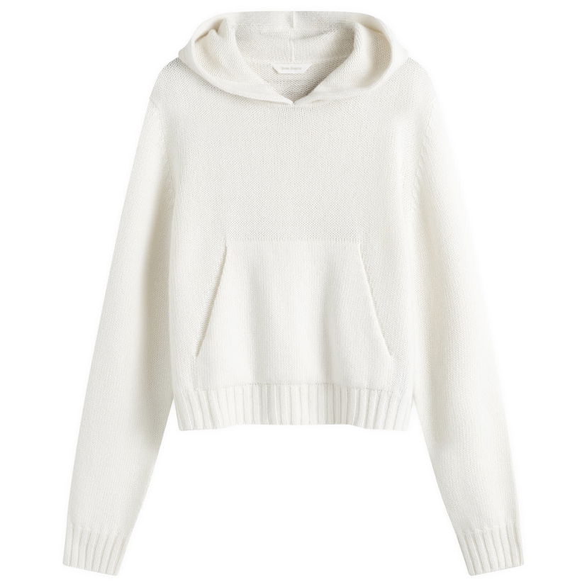 Sweatshirt Palm Angels Curved Logo Knitted Hoodie Hvid | PWHU012F24KNI0010161