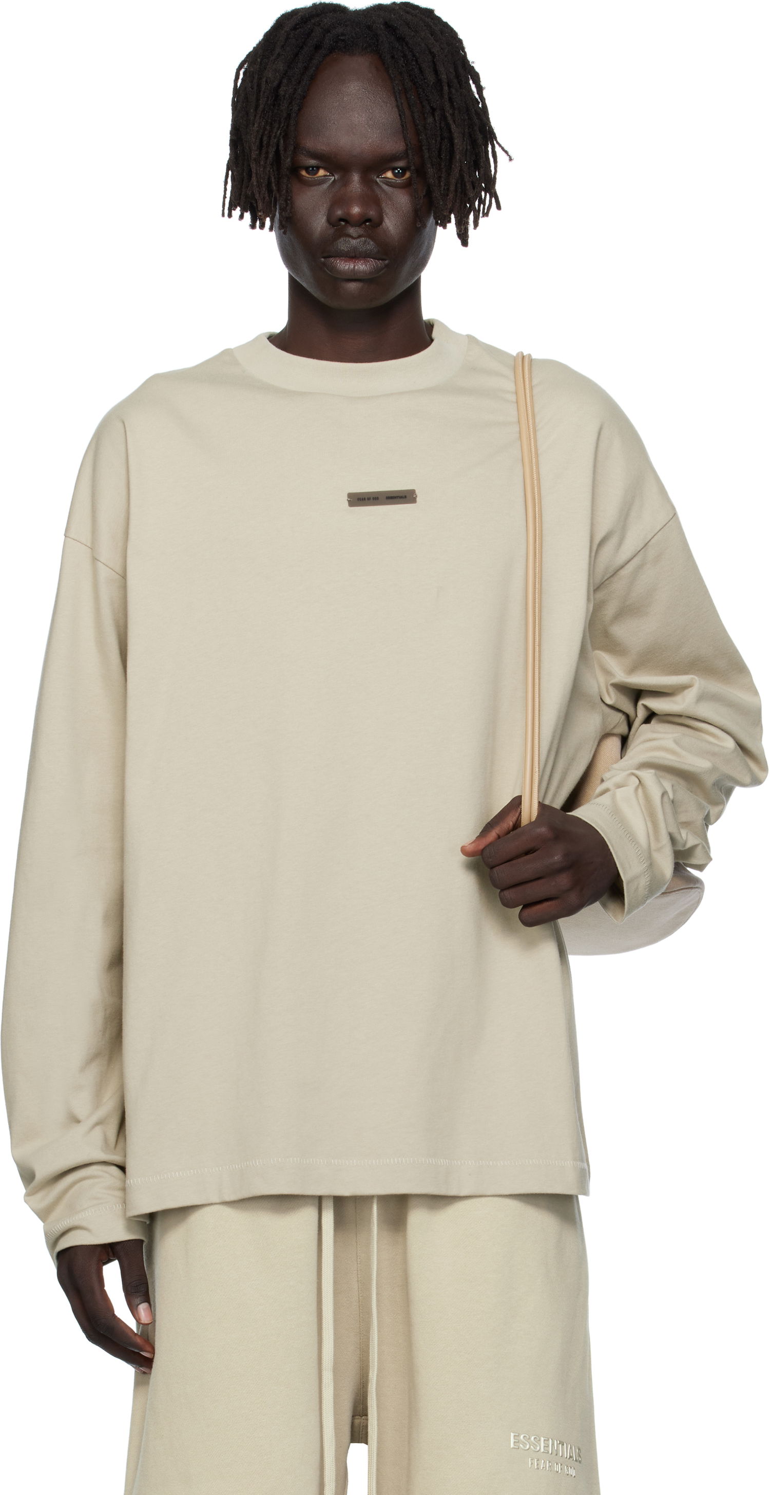 T-shirt Fear of God ESSENTIALS Classic Fit Long Sleeve T-Shirt Beige | 125SP254206F, 0