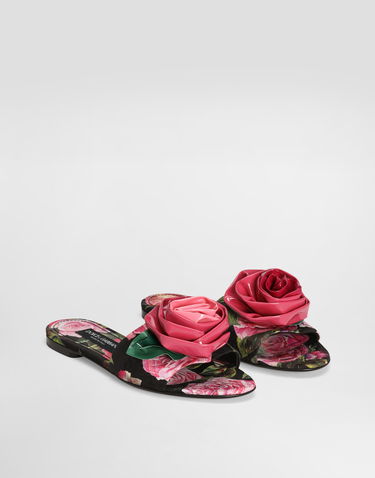 Tilbehør Dolce & Gabbana Dolce & Gabbana Printed Brocade Rose Slides Flerfarvet | CQ0634A6N91HN5IG, 1