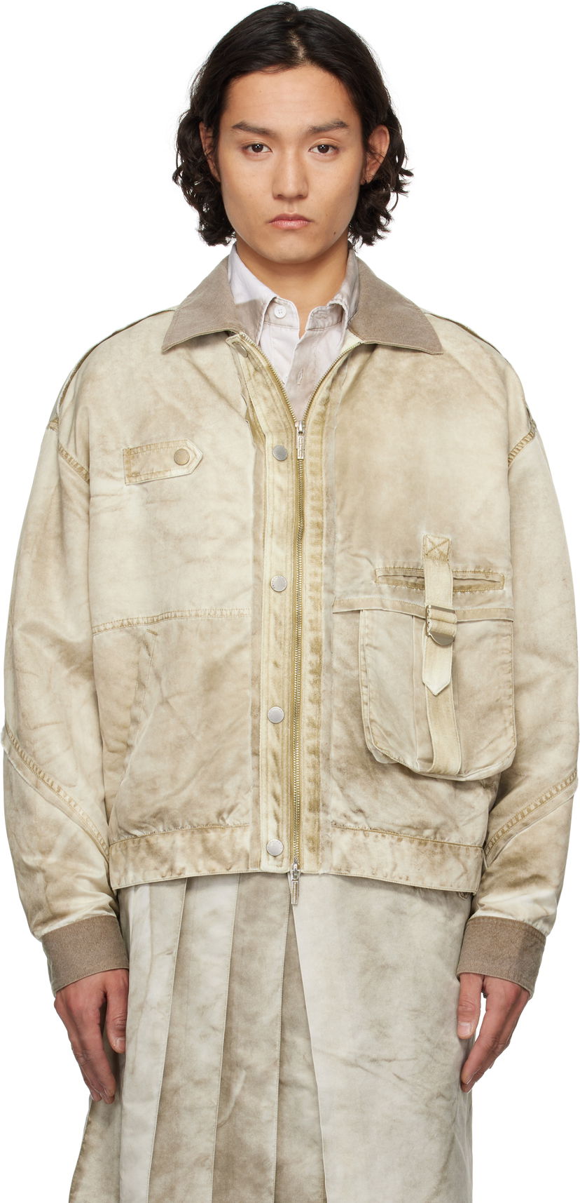 Bomberjakke Feng Chen Wang Feng Chen Wang Sandwashed Nylon Jacket Beige | FUS19JK15G