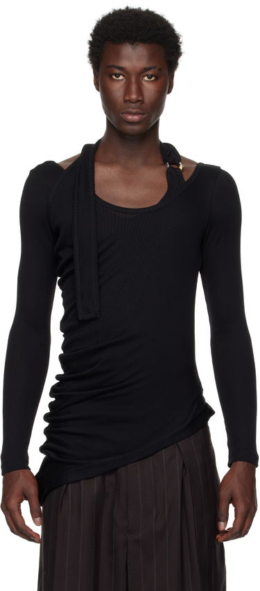 T-shirt Jean Paul Gaultier Jean Paul Gaultier Ribbed Twisted Double Layer Piercing T-Shirt Sort | 25/03-W-TO287-J000-00, 0