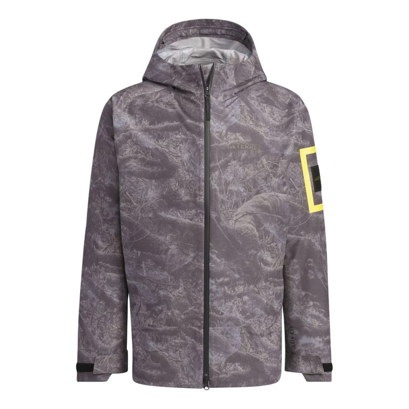 Regnfrakke adidas Originals National Geographic Allover Print RAIN.RDY Jacket Grå | IS9512