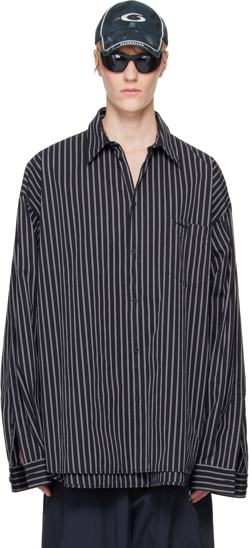 Skjorte Balenciaga Balenciaga Striped Flatground Shirt Sort | 814598TRM23