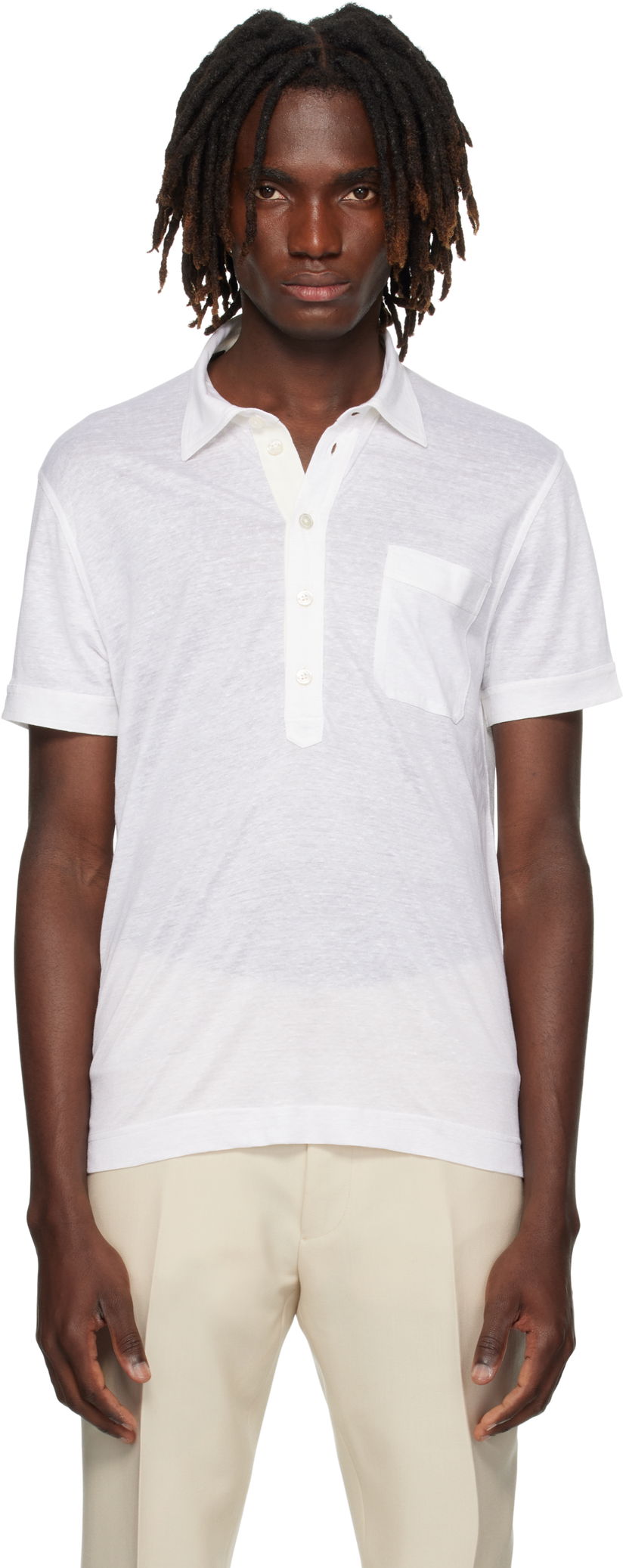 Polo skjorte Tom Ford TOM FORD Silk & Linen Polo Hvid | JPS007-JMS024S25