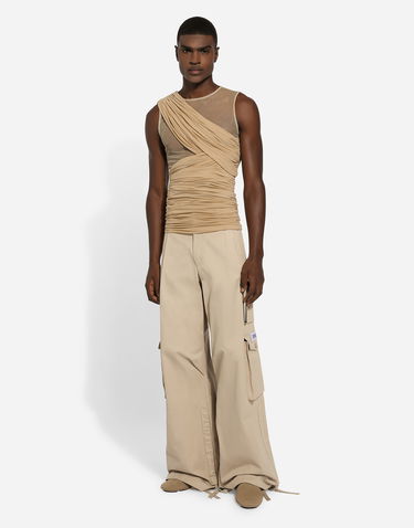 Tanktop Dolce & Gabbana Stretch Tulle T-shirt With Draping Beige | G8RW3TG7M7SS9000, 2