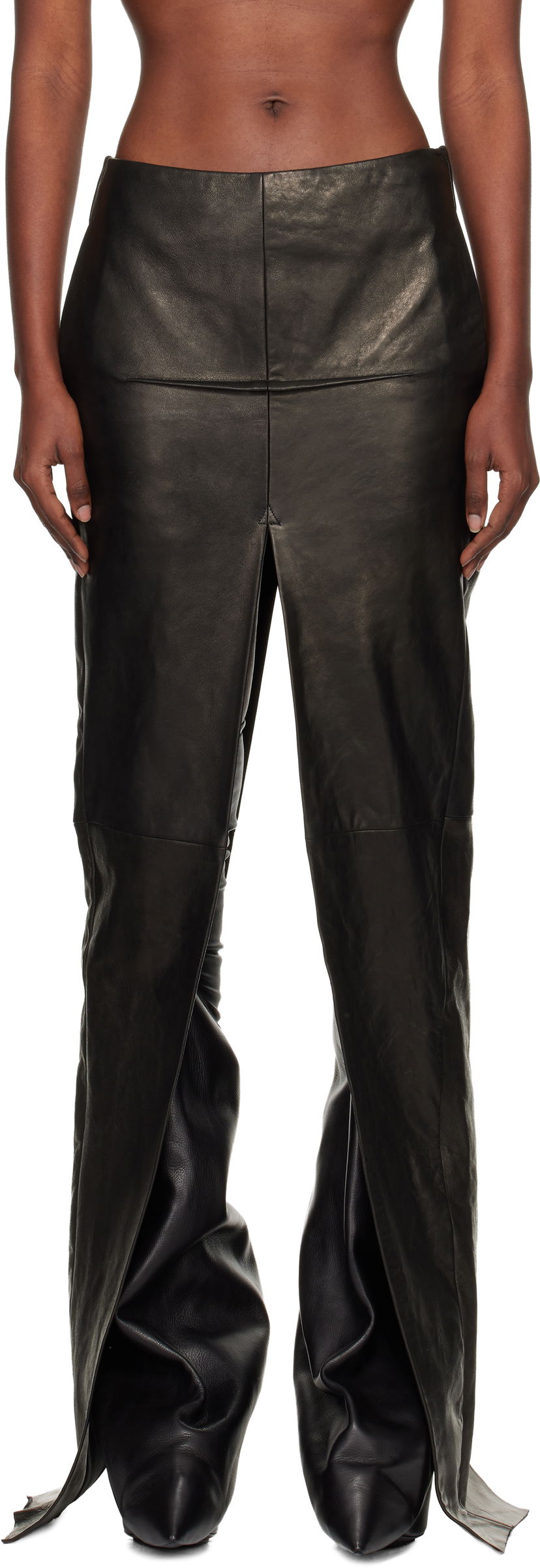 Nederdel Rick Owens Concordians Sliced Draped Leather Maxi Skirt Sort | RO02E4387 LNV