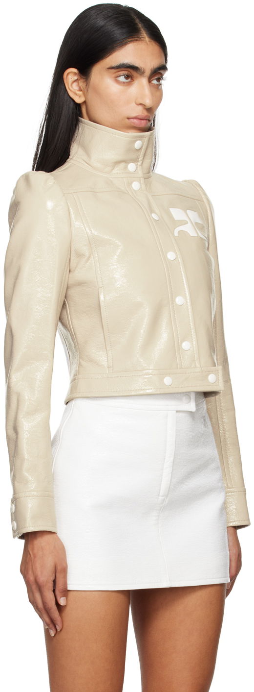 Jakke Courrèges Reedition Cropped Faux Leather Jacket Beige | PERCBL005VY0014, 1
