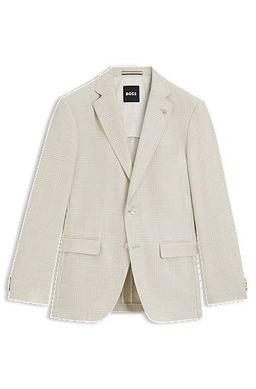 Jakke BOSS BOSS Slim-Fit Checked Wool-Silk-Linen Blazer Beige | 50545883
