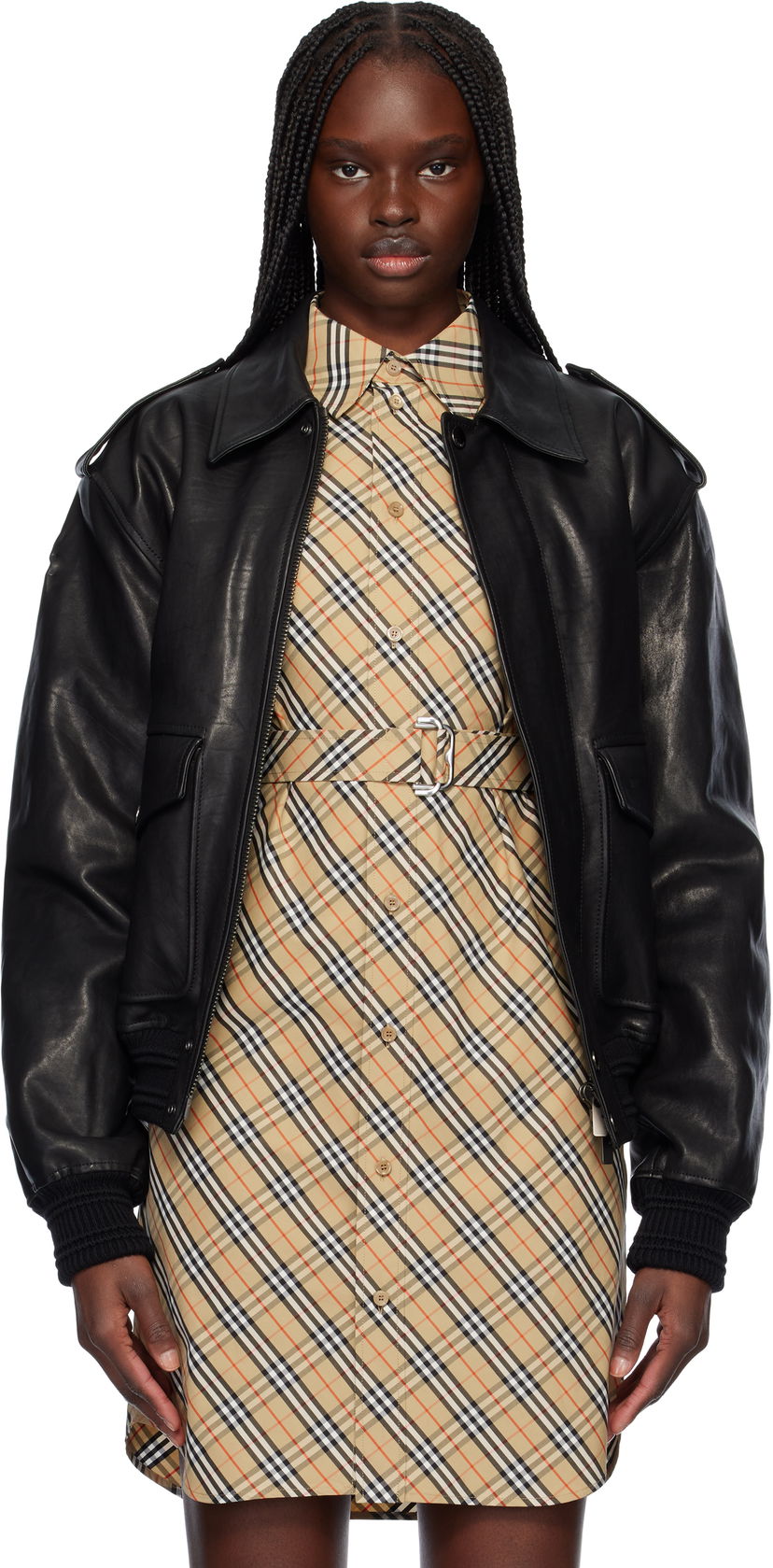 Bomberjakke Burberry Burberry Bomber Leather Jacket Sort | 8103085