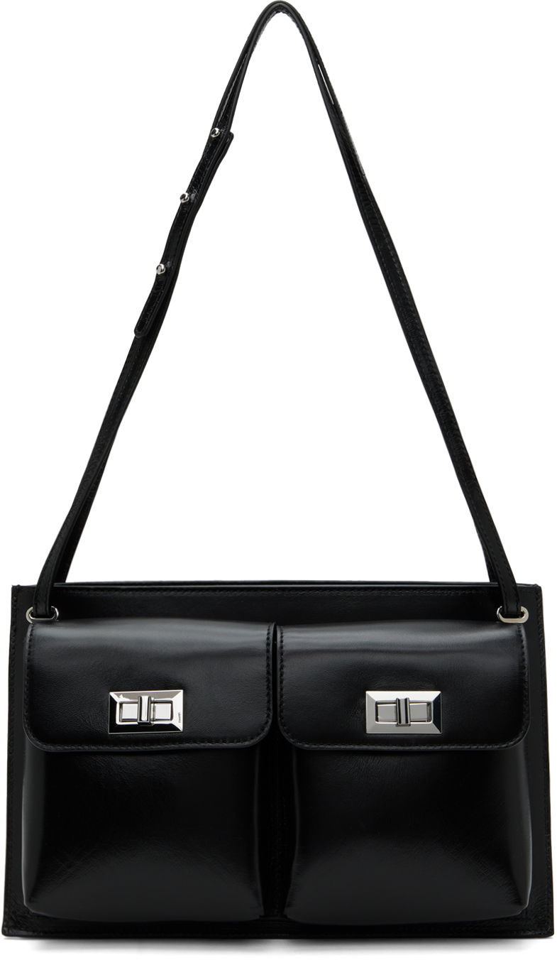Skuldertaske BY FAR Leather Double Pocket Tote Bag Sort | SWBSB024LL002BK001PL