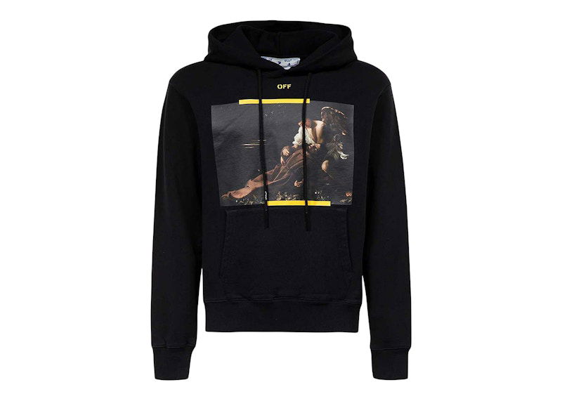Sweatshirt Off-White Arrow Caravaggio St. Fran Slim Hoodie Black/Yellow/Multi Sort | OMBB097C99FLE0161001