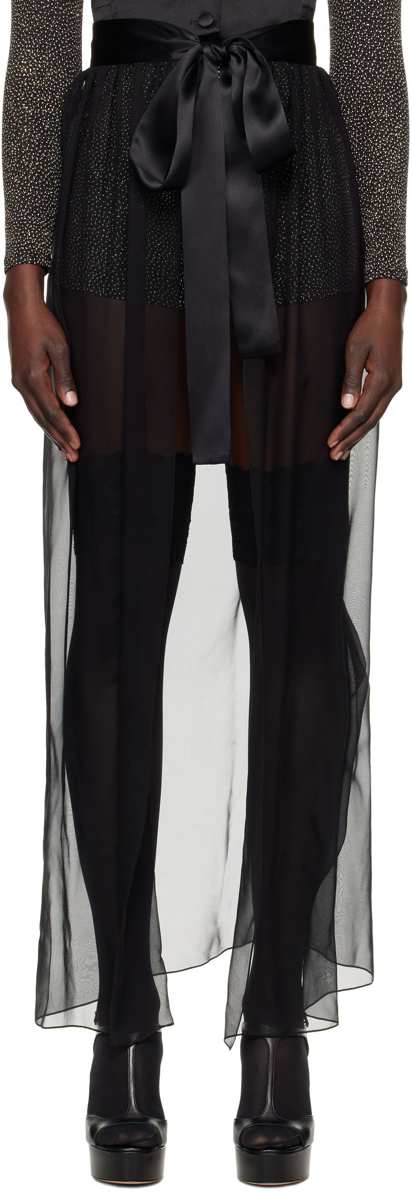 Nederdel Dolce & Gabbana Dolce&Gabbana Maxi Silk Chiffon Skirt Sort | F4C0AT FU1AT