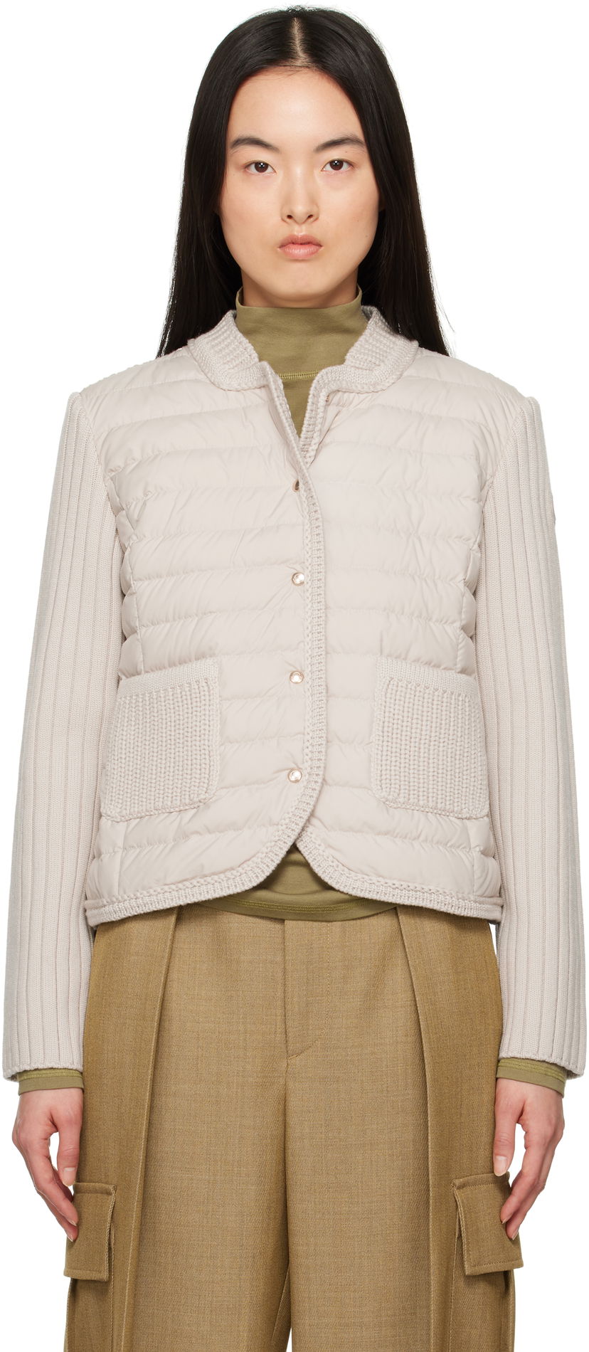 Puffer jakke Moncler Moncler Padded Wool Down Cardigan Beige | 9B000-13 M1131