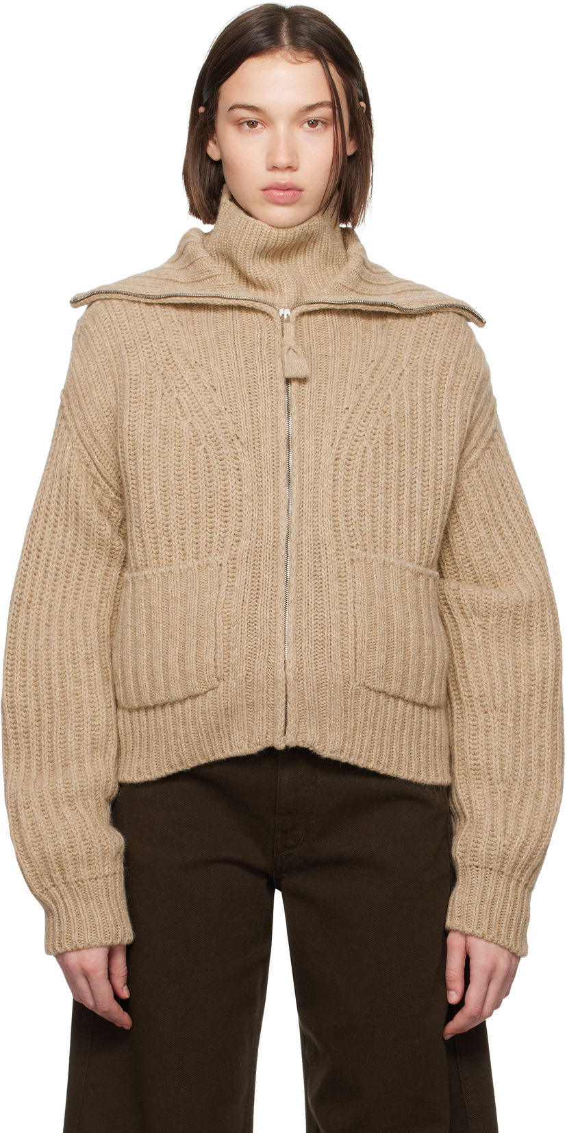 Sweater LEMAIRE LEMAIRE Trucker Collar Cardigan Beige | TO1263 LK1029