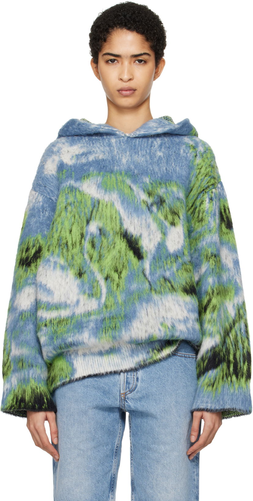 Sweatshirt The Attico Attico Swan Print Knit Hoodie Flerfarvet | 250WCK00114 MIX015AA