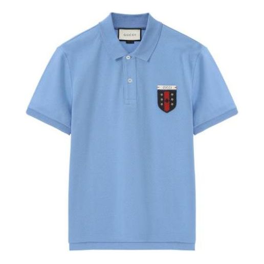 Polo skjorte Gucci Gucci Ribbon Shield Polo Blå | 408322-X7333-4907