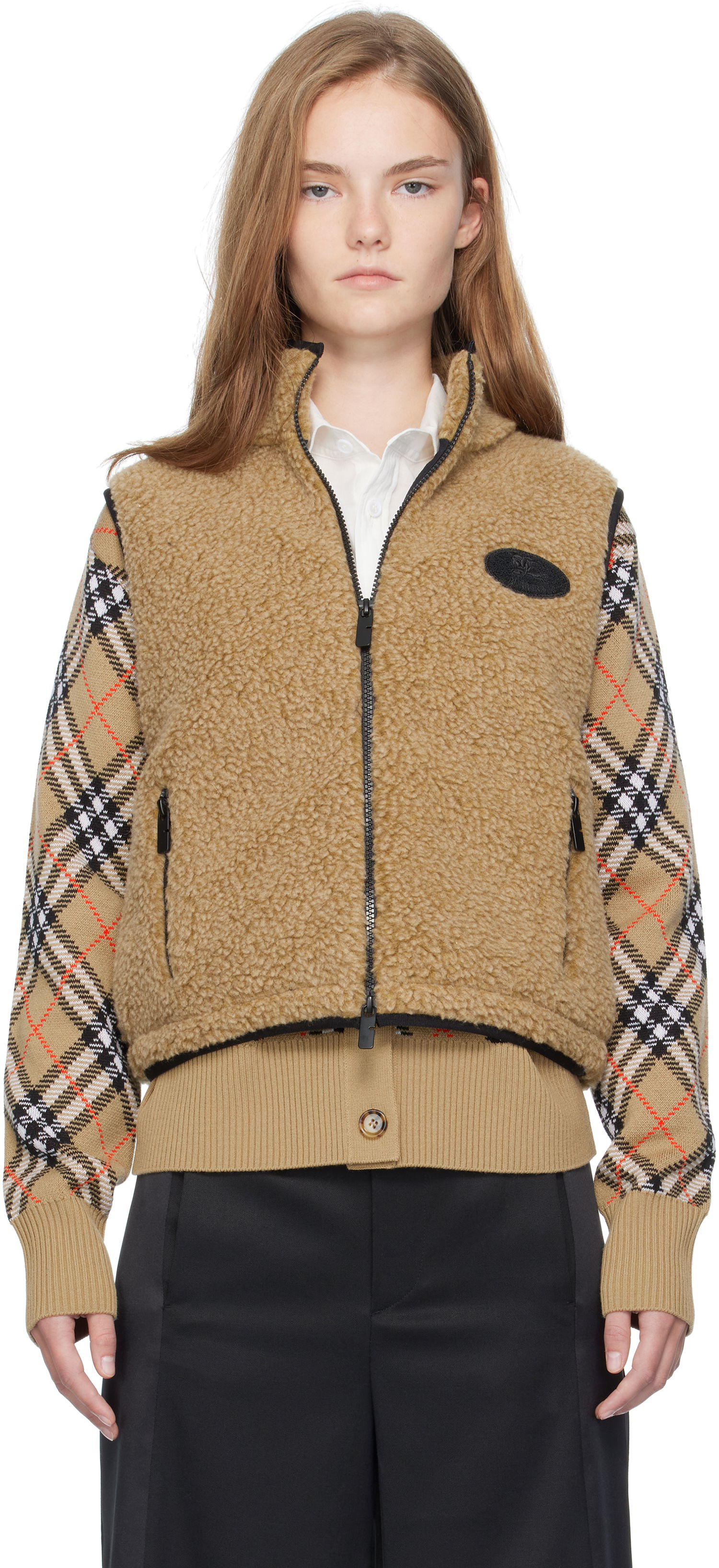 Vest Burberry Burberry Cropped Fleece Vest Beige | 8110159, 0