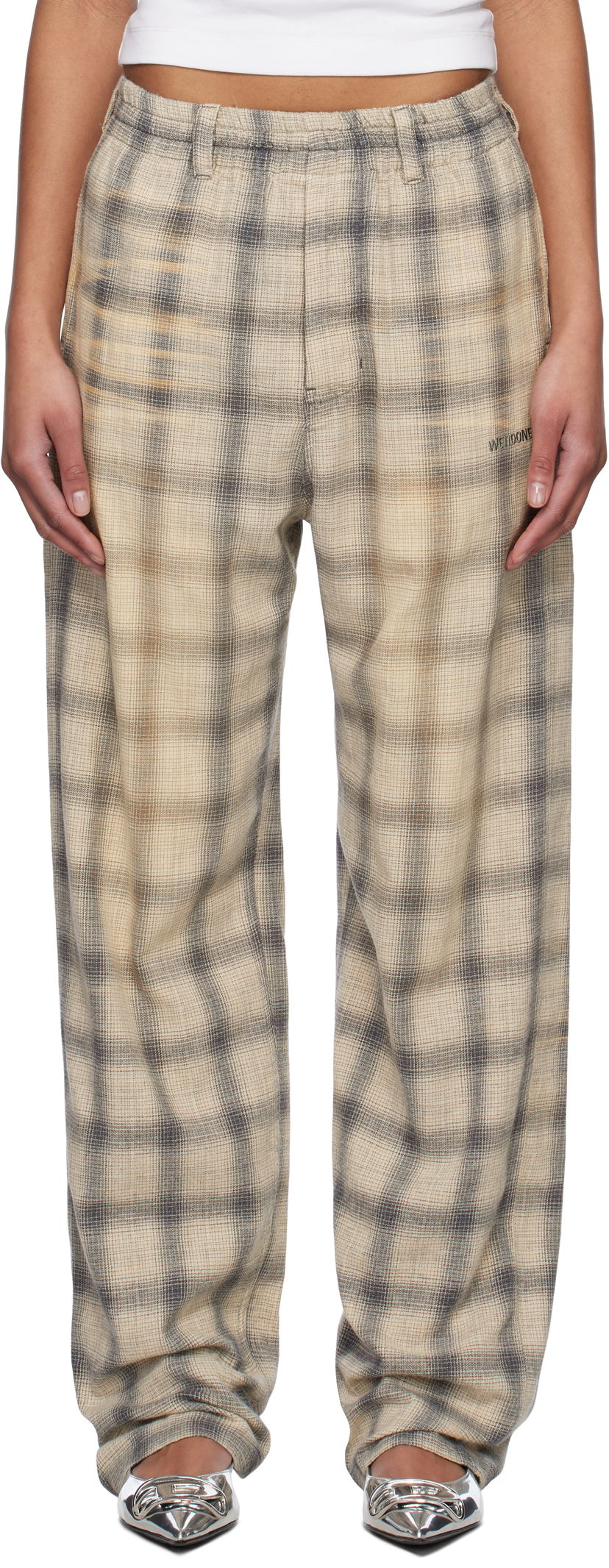 Joggingbukser We11done We11done Washed Checkered Trousers Beige | WD-PT0-25-265-U-GY