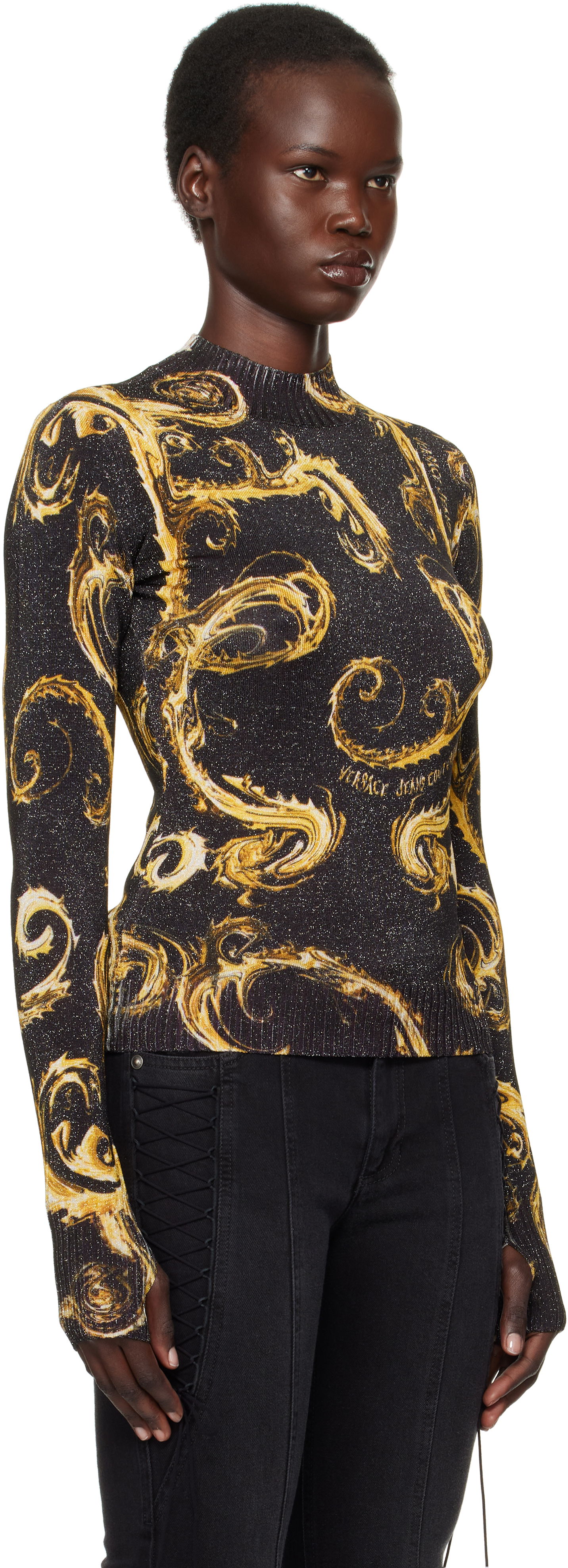 Sweater Versace Black & Gold Knit Lurex Sweater Sort | E77HAFM24_ECMN80, 1