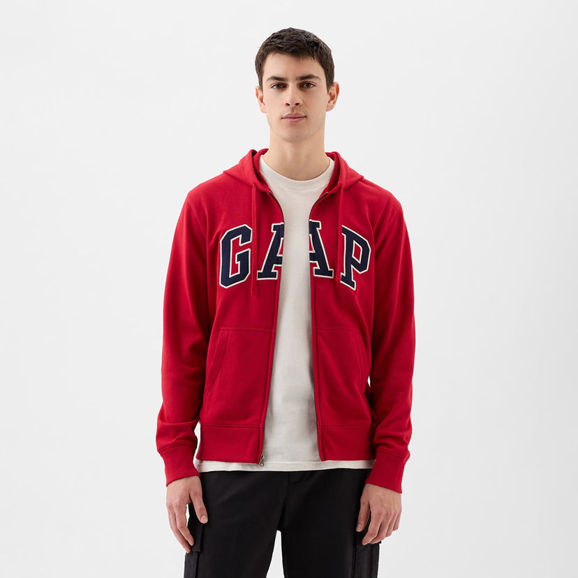 Sweatshirt GAP French Terry Fullzip Logo Hoodie Lasalle Red Rød | 868454-03