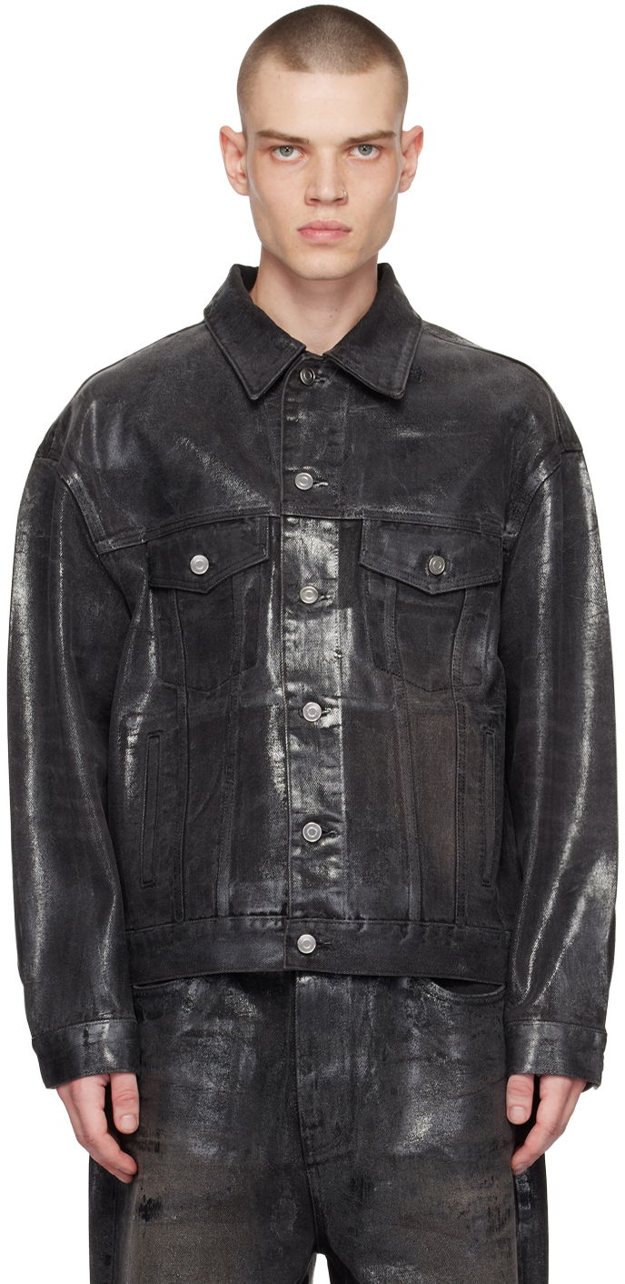 Jakke We11done We11done Foil Coated Trucker Denim Jacket Sort | WD-DJ1-23-318-U-BK