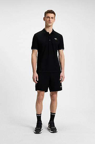 Polo skjorte BOSS Mercerized Cotton Polo Shirt with Grid Trims Sort | 50545707, 1