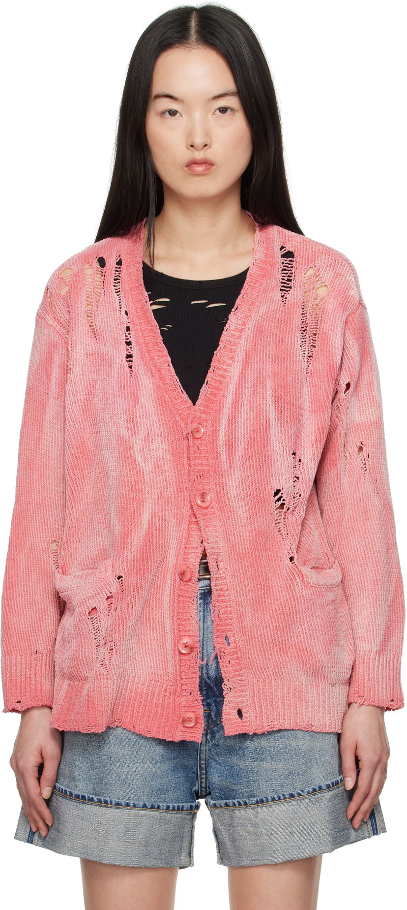 Sweater R13 R13 Distressed Boyfriend Cardigan Lyserød | R13WY237-Y201B