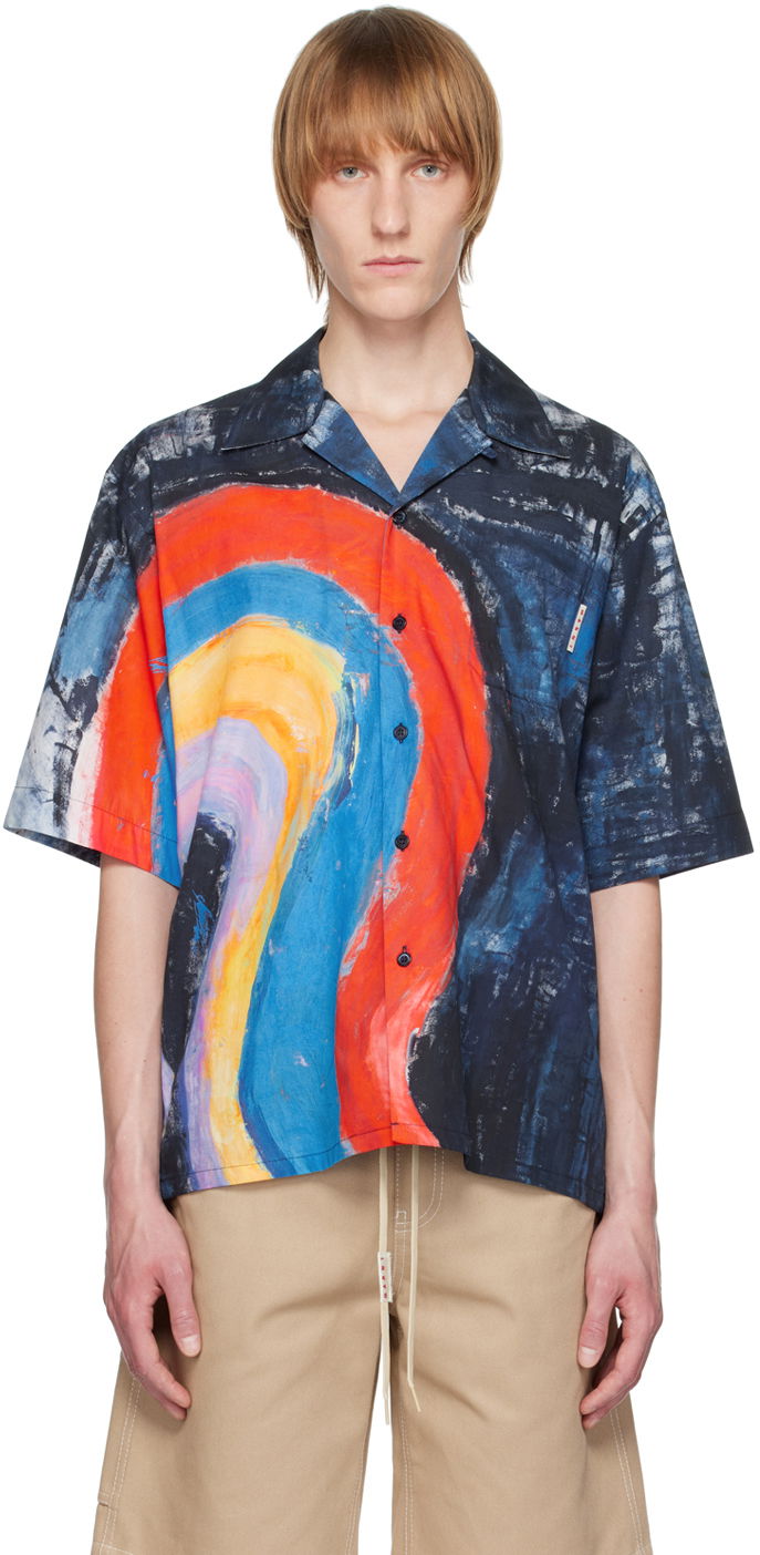 Skjorte Marni Marni Abstract Print Camp Collar Shirt Flerfarvet | CUMU0213A0 UTC255