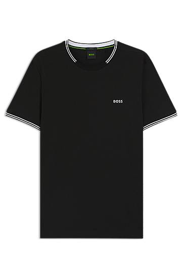 T-shirt BOSS Stretch-Cotton T-Shirt with Stripes and BOSS Logo Sort | 50521245