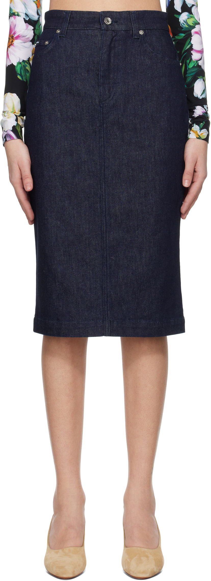 Nederdel Dolce & Gabbana Dolce&Gabbana Stretch Five Pocket Pencil Denim Midi Skirt Blå | F4CYAD G8MS5
