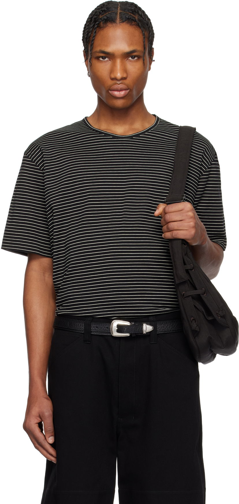 T-shirt LEMAIRE LEMAIRE Striped Short Sleeve T-Shirt Sort | TO1385 LJ1033
