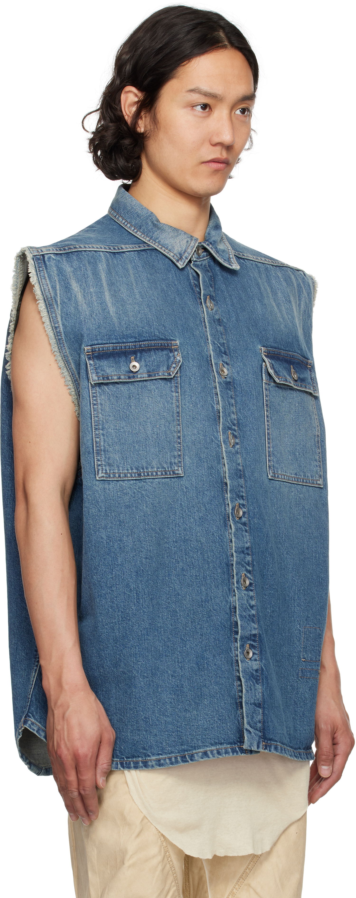 Skjorte Rick Owens Rick Owens DRKSHDW Hollywood Jumbo Denim Sleeveless Overshirt Blå | DU01E3764 DWB, 1