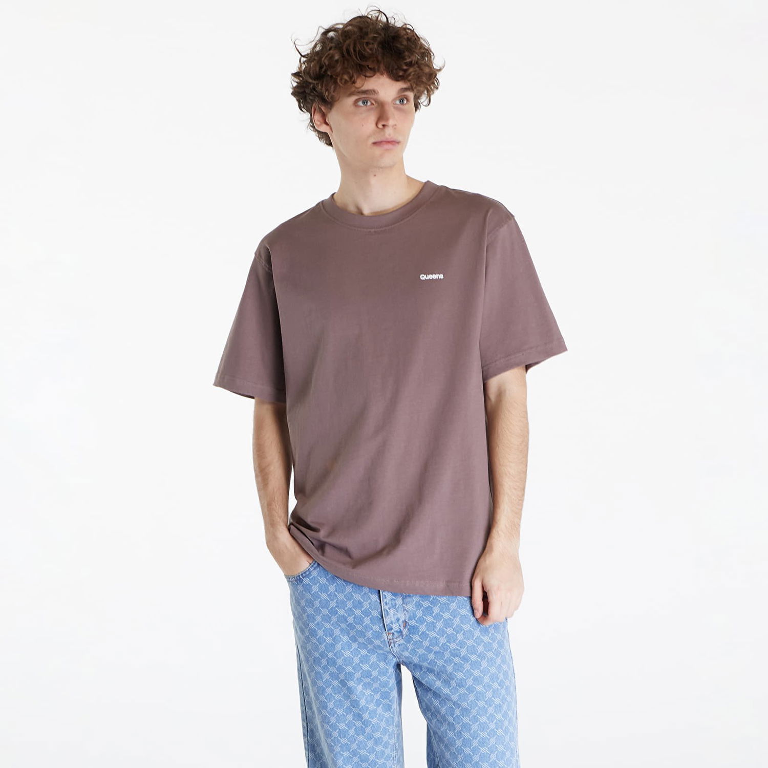 T-shirt Queens Essential T-Shirt With Contrast Print Mauve Brun | QNS_025, 0