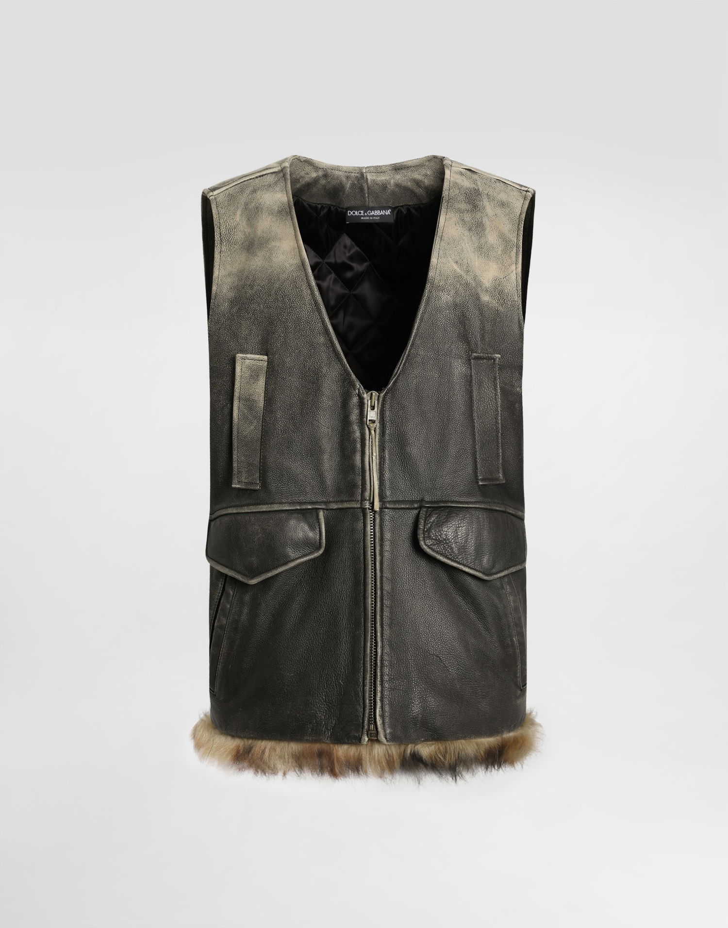 Vest Dolce & Gabbana Dolce & Gabbana Vintage Fur Trimmed Leather Vest Sort | F792MLGDDEQM0937, 0