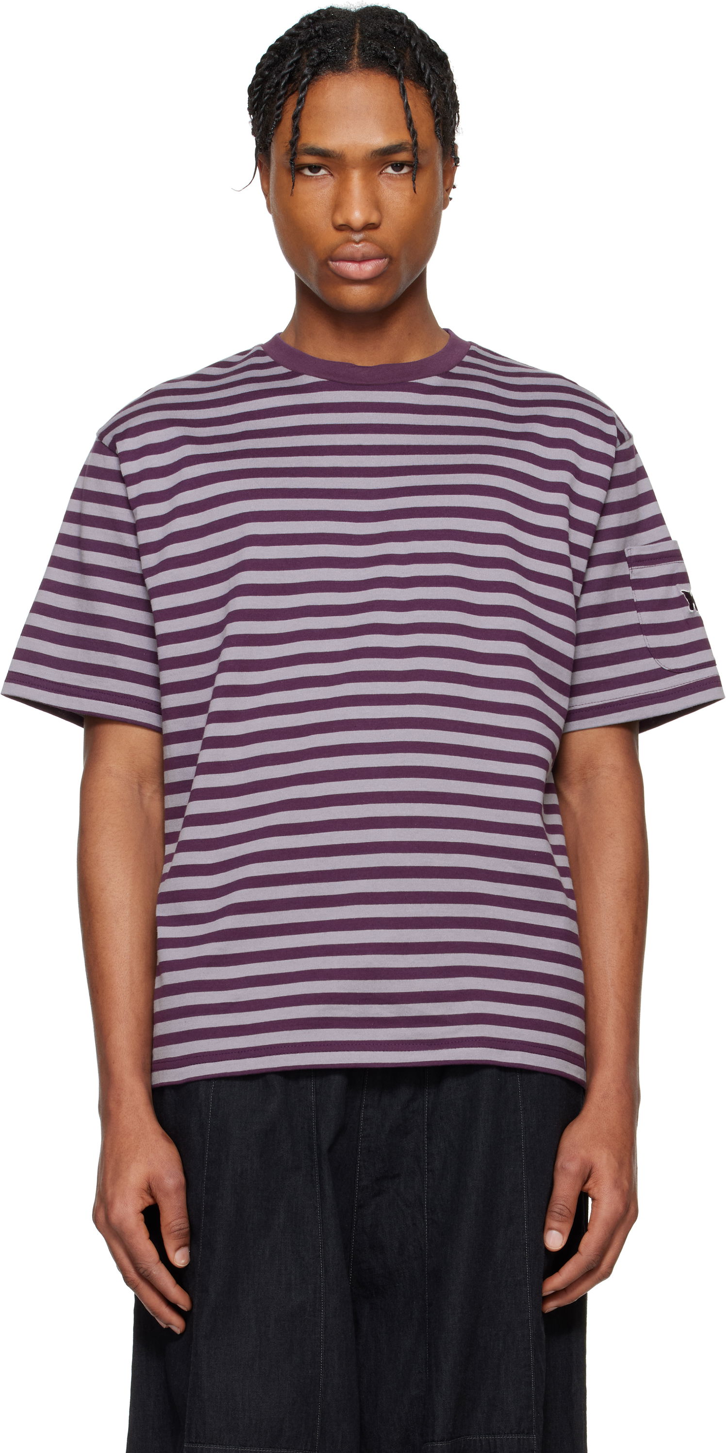 T-shirt Needles NEEDLES Cotton Stripe T-Shirt Lilla | QV364, 0