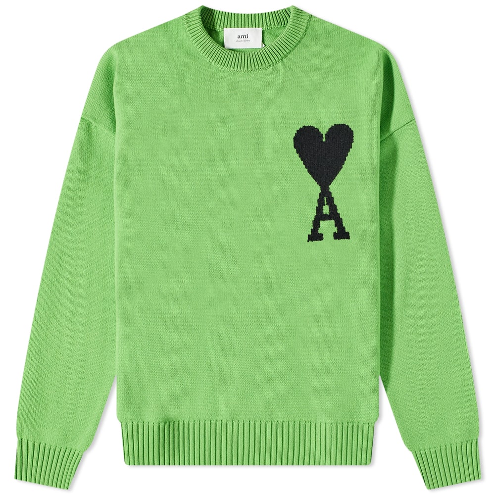 Sweater AMI Large A Heart Crewneck Sweater Grøn | UKS002-018-324, 0