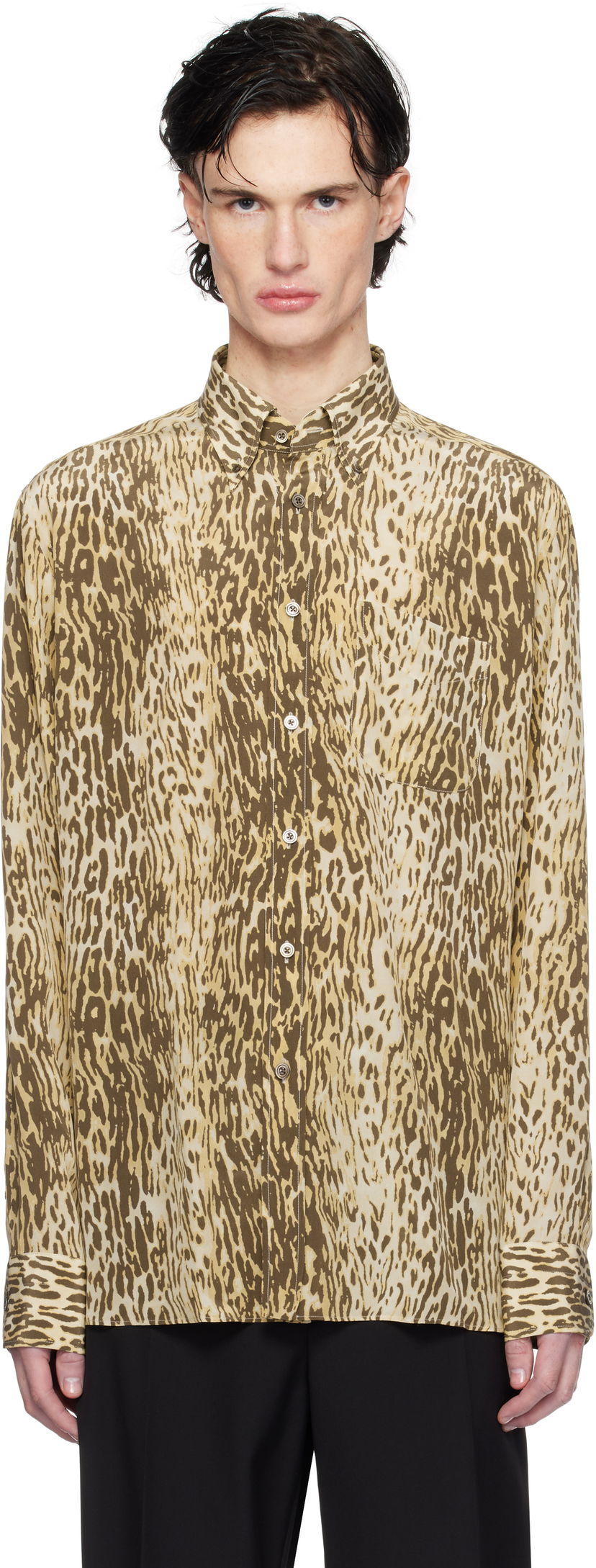 Skjorte Tom Ford 70's Animalier Print Fluid Fit Shirt Brun | HRO003-FMS045S25