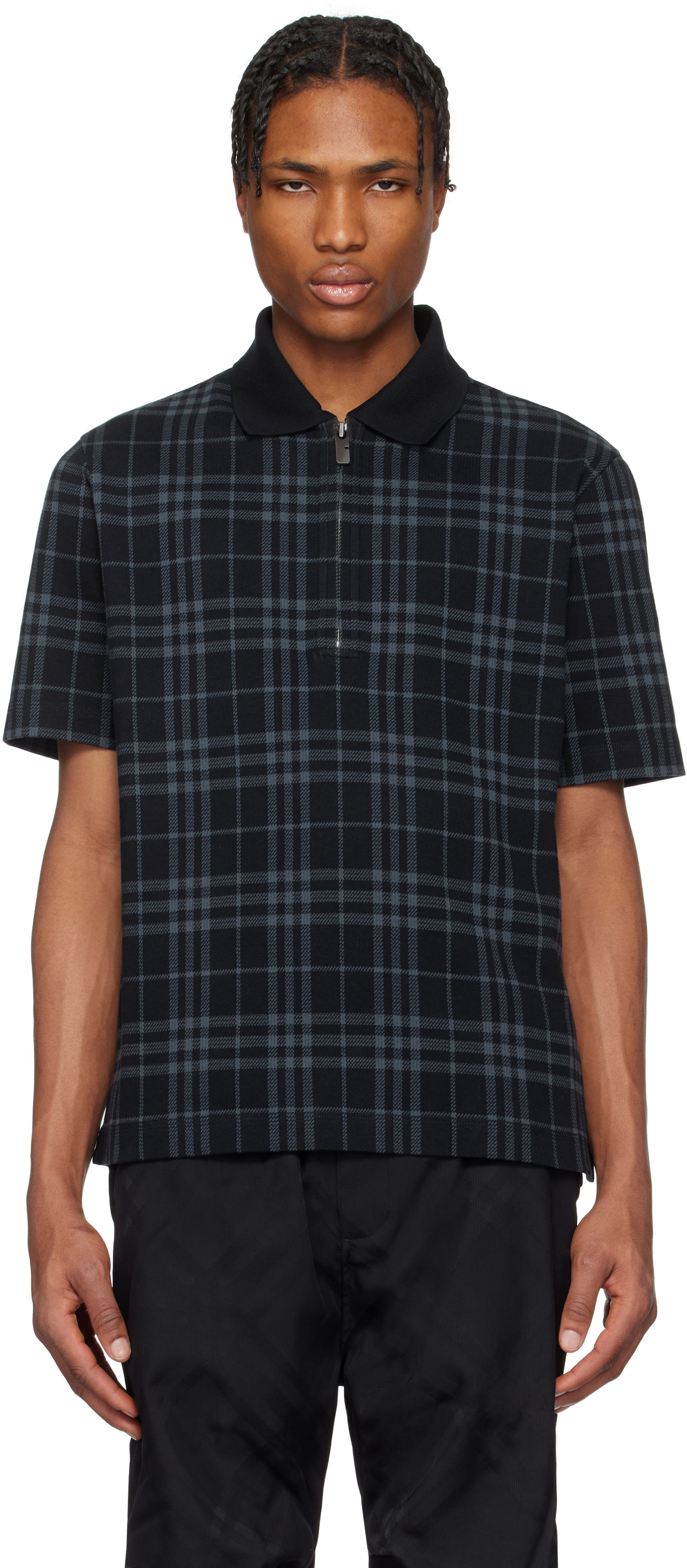 Polo skjorte Burberry Burberry Stretch Cotton Blend Check Polo Sort | 8101895, 0