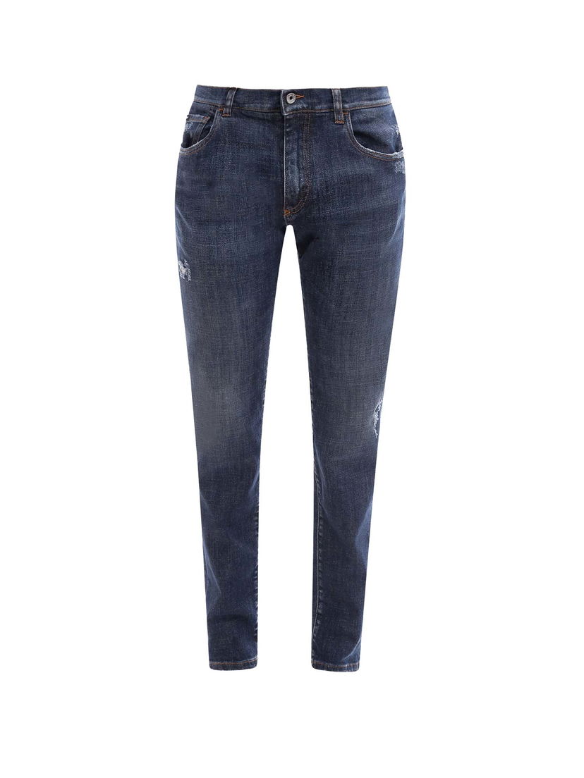 Jeans Dolce & Gabbana Stretch Cotton Back Logo Patch Jeans Blue Mørkeblå | GY07LDG8FR9#S9001