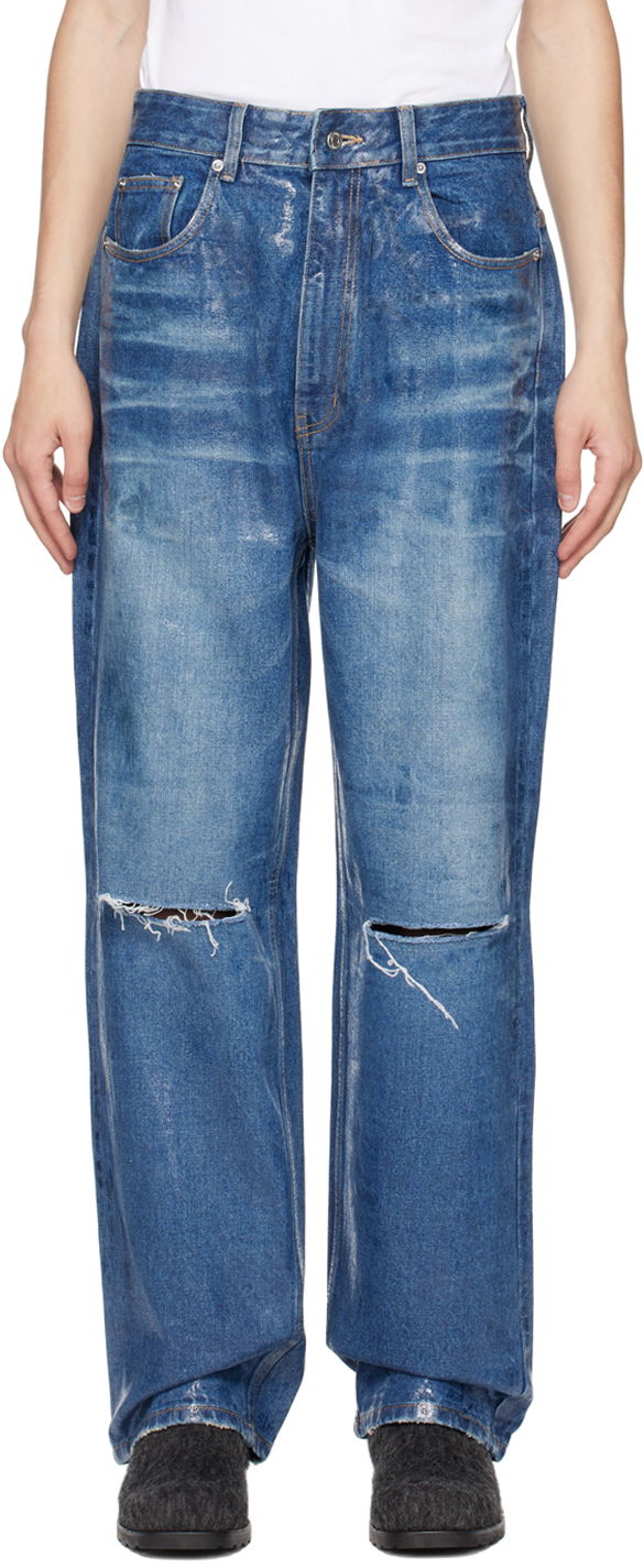 Jeans We11done We11done Foil Distressed Jeans Blå | WD-DP1-23-342-M-BL