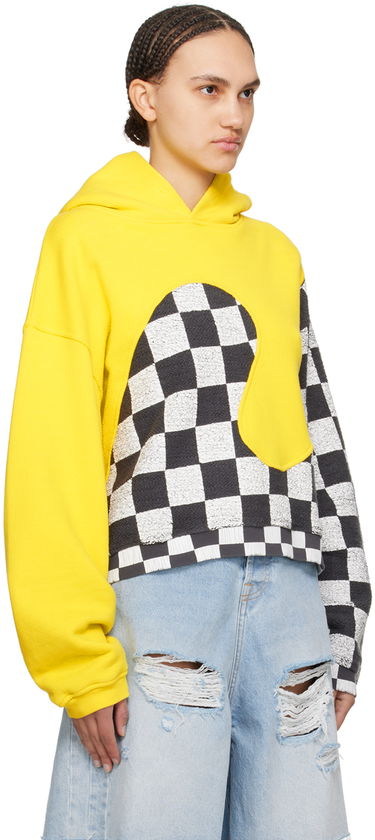 Sweatshirt ERL Checkered Fleece Applique Hoodie Gul | ERL08T022, 4