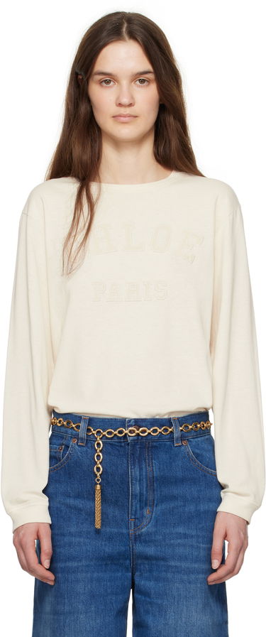 T-shirt CHLOÉ Chloé Oversized Logo Long Sleeve T-Shirt Beige | CH25SJH07183, 0