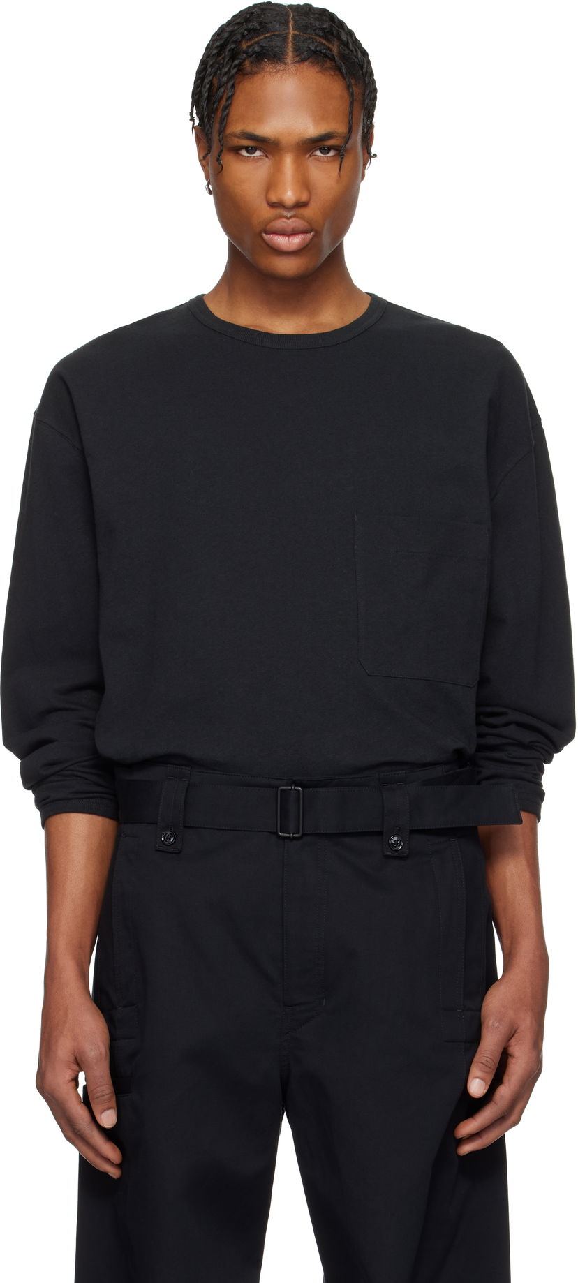 T-shirt LEMAIRE Lemaire Boxy Pocket Long Sleeve T-Shirt Sort | TO1340 LJ1010