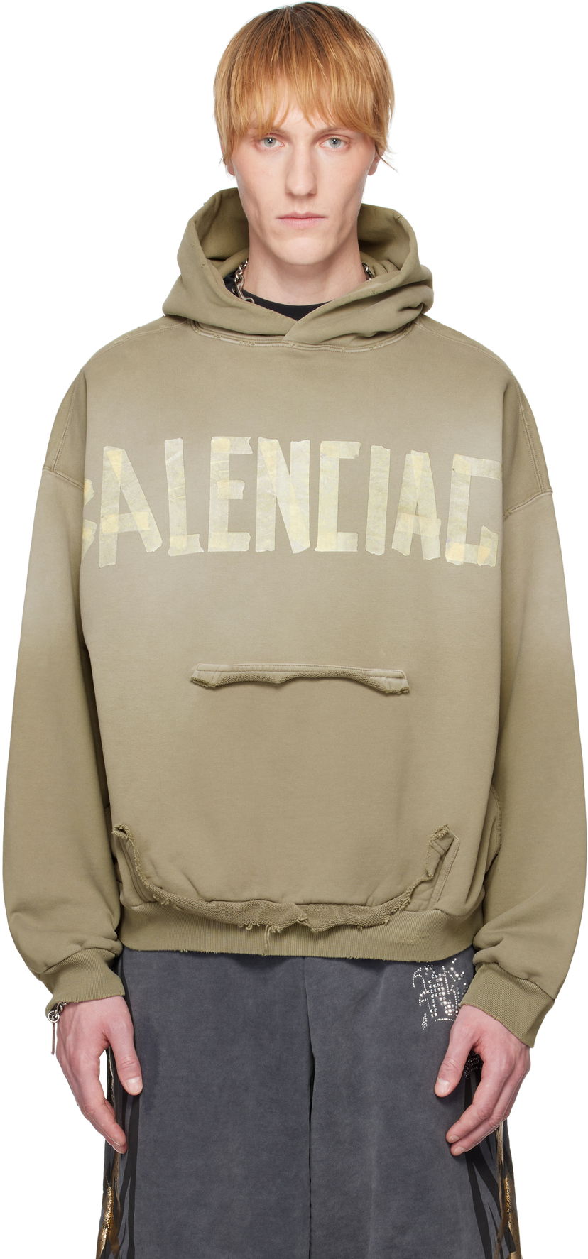 Sweatshirt Balenciaga Balenciaga Tape Type Ripped Pocket Hoodie Grøn | 744441TQVA9