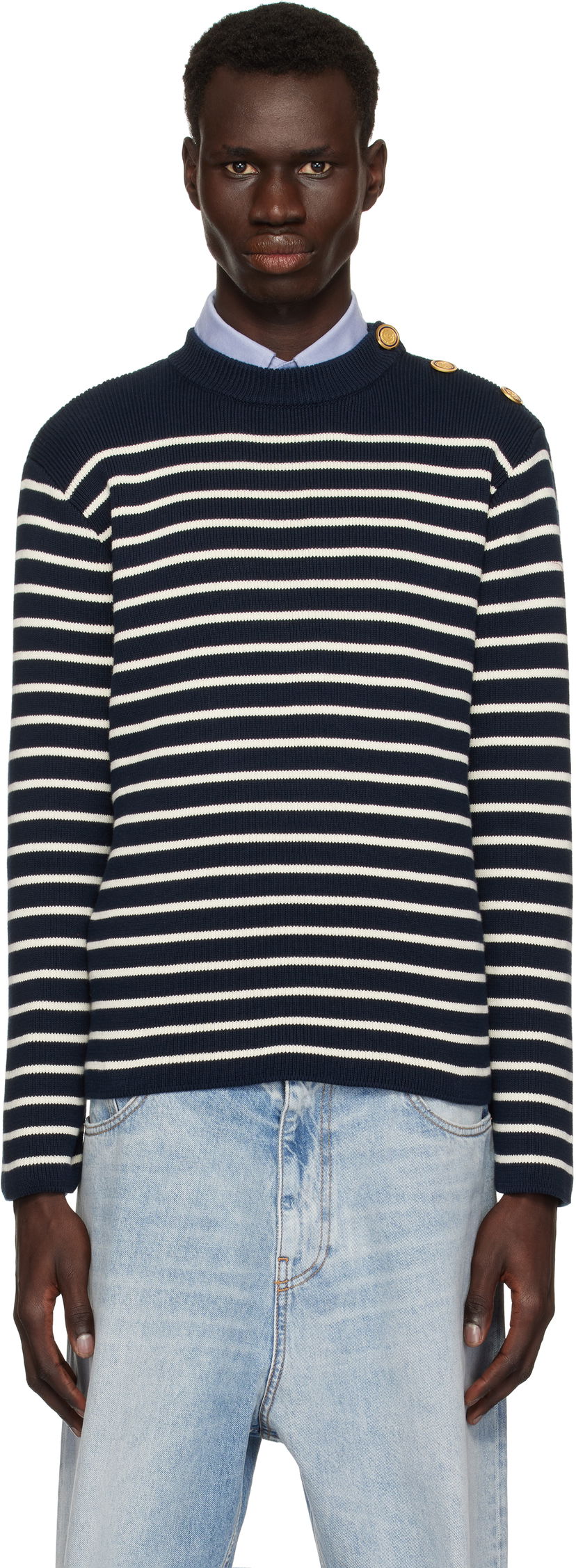 Sweater Valentino Valentino Striped Sweater Mørkeblå | 6V3KC33MAR6
