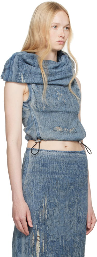 Nederdel Diesel Diesel De-Vania-Fsg Distressed Denim Cowl Neck Top Blå | A18944 068RQ, 1