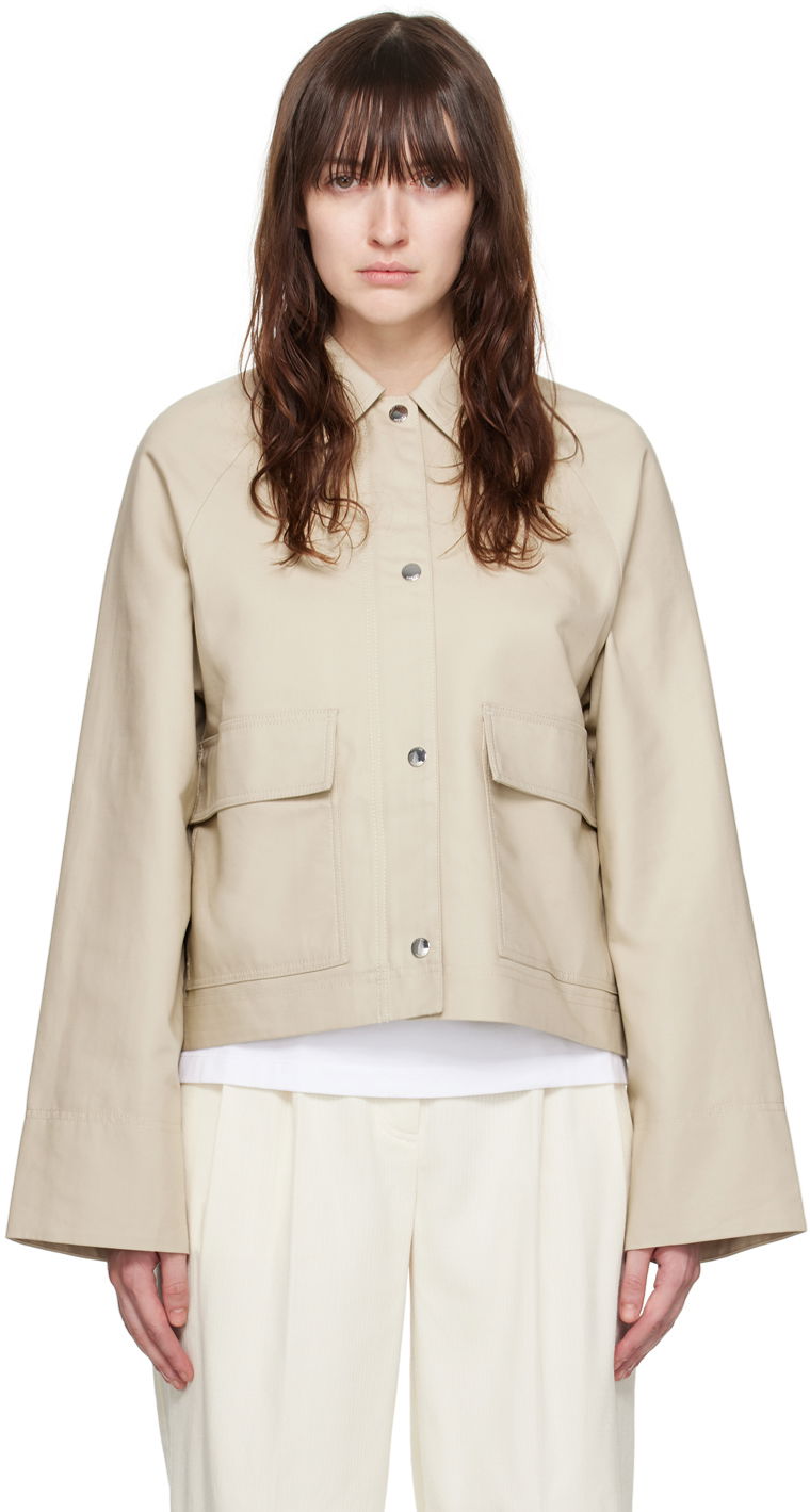 Jakke TOTEME TOTEME Cropped Flap Pocket Jacket Beige | 243-WRO0129-FB0198