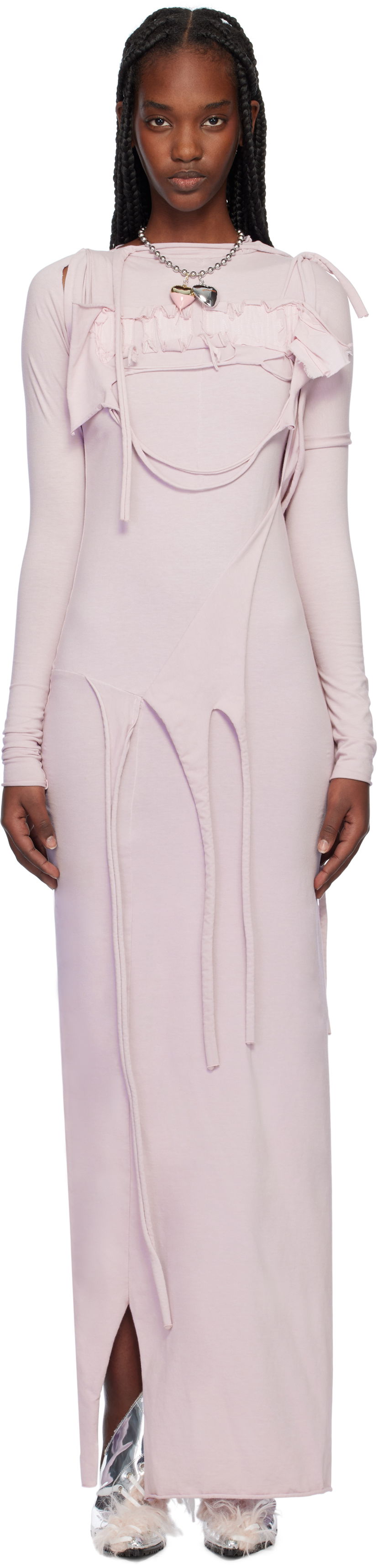 Kjole Ottolinger Ottolinger Distressed Longsleeve Maxi Dress Lyserød | 2204030114